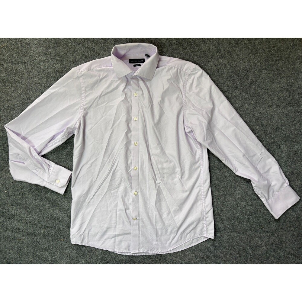 Perry Ellis Shirt Button Down Shirt Mens M 15.5-16 34/35 Light Purple Slim Fit